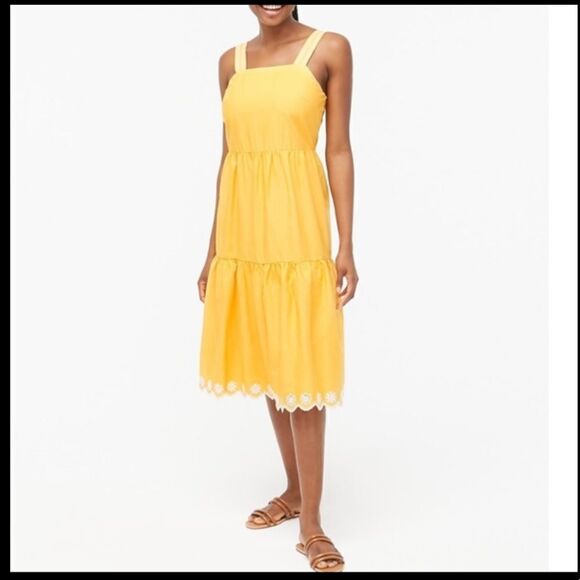 J Crew Embroidered Scallop Tiered Dress - Picture 1 of 12